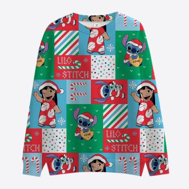 Disney-Sudadera de manga larga con cuello redondo para mujer, suéter informal con estampado de Stitch y Mickey Minnie, estilo Harajuku, Y2K, Feliz Navidad, novedad
