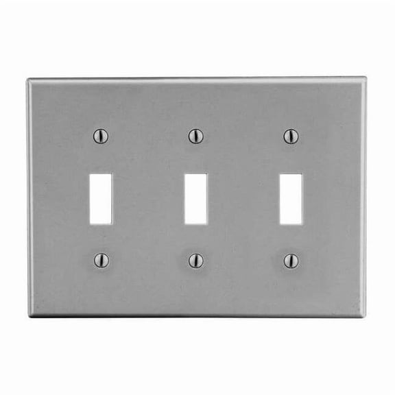 Hubbell Wiring Device-Kellems Tgl Swch Wll Plt,Stnd;Gray,3Gng,Smth Stn P3GY