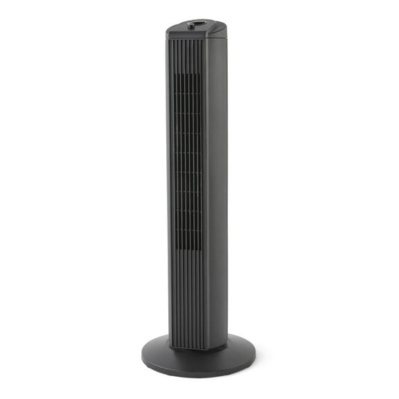 Mainstays 28 Inch 3-Speed Oscillating Tower Fan, Black, Model MSWMT24MB