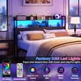 thumbnail image 3 of Homieasy Headboard for Queen Size Bed with Storage Shelf, Head board with 3 Outlets and 2 USB Ports, Headboards with RGB LED Light, Height Adjustable, Sturdy and Stable, Easy Assembly, Black, 3 of 10