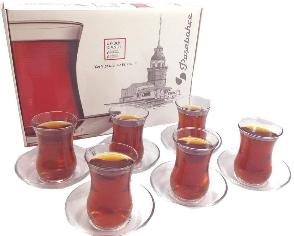 Standart Turkish Tea Glasses & Saucers Set Multiple Designs 12 Pieces 