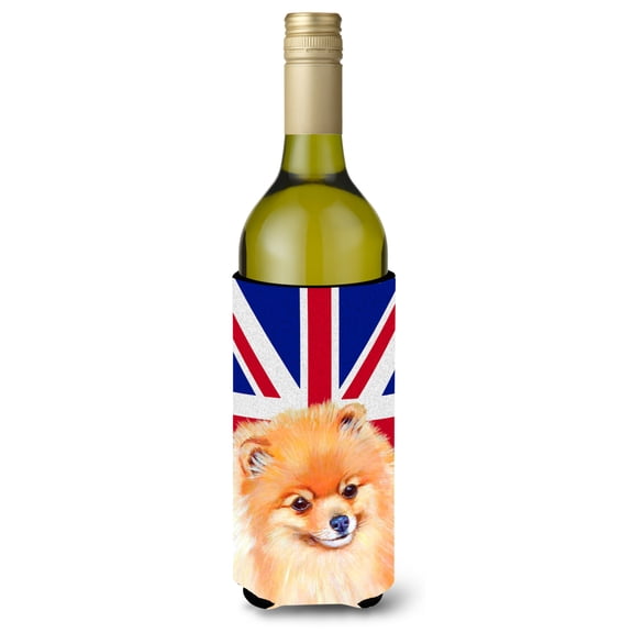 Pomeranian with English Union Jack British Flag Wine Bottle Hugger