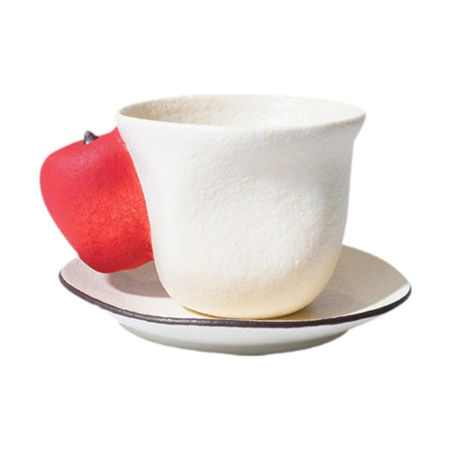 Juego de taza y platillo de porcelana, taza de café de cerámica creativa para café con leche y latte. Manzana