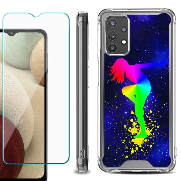 Shockproof Bumper Phone Case for Samsung Galaxy A32 5G, with Tempered Glass Screen Protector, by OneToughShield ® - Cosmos Dance