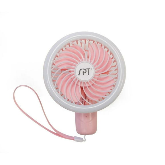 Sunpentown Rechargeable Personal Hand-Held Fan with LED Light - Pink