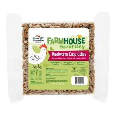 Manna Pro Farmhouse Favorites  Coop Cakes for Poultry  Mixed Flock Poultry Treat  Chicken Treat Cake  Made with Sunflower & Mealworms  3 Cakes