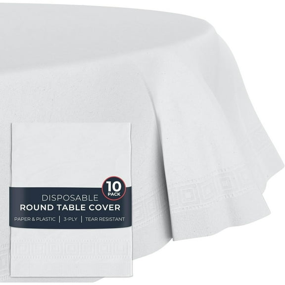 Paper Tablecloths for Round Tables | 82" - 10 Pack | White Paper & Plastic Disposable Table Cloths