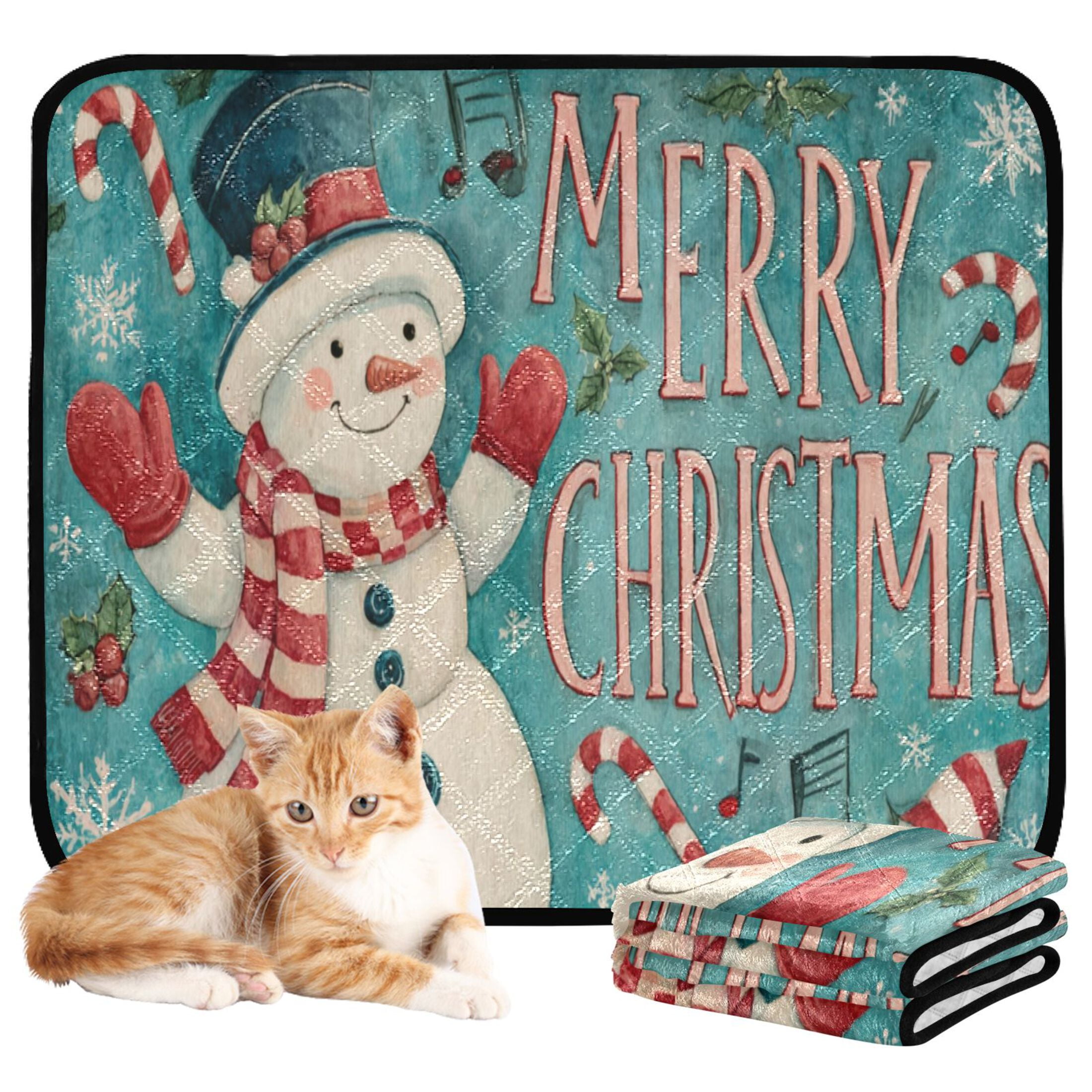 Qxltty Candy Snowman Cat litter Pads Pet Set of 2 Diaper Mats Center Anti-leakage Layer Absorbent Soft and Comfortable