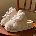 thumbnail image 3 of Zapatillas de algodón de gamuza sintética para mujer, pantuflas de invierno para el hogar con lazo de conejo para el calor, nuevo estilo de princesa con suela gruesa, 3 of 5
