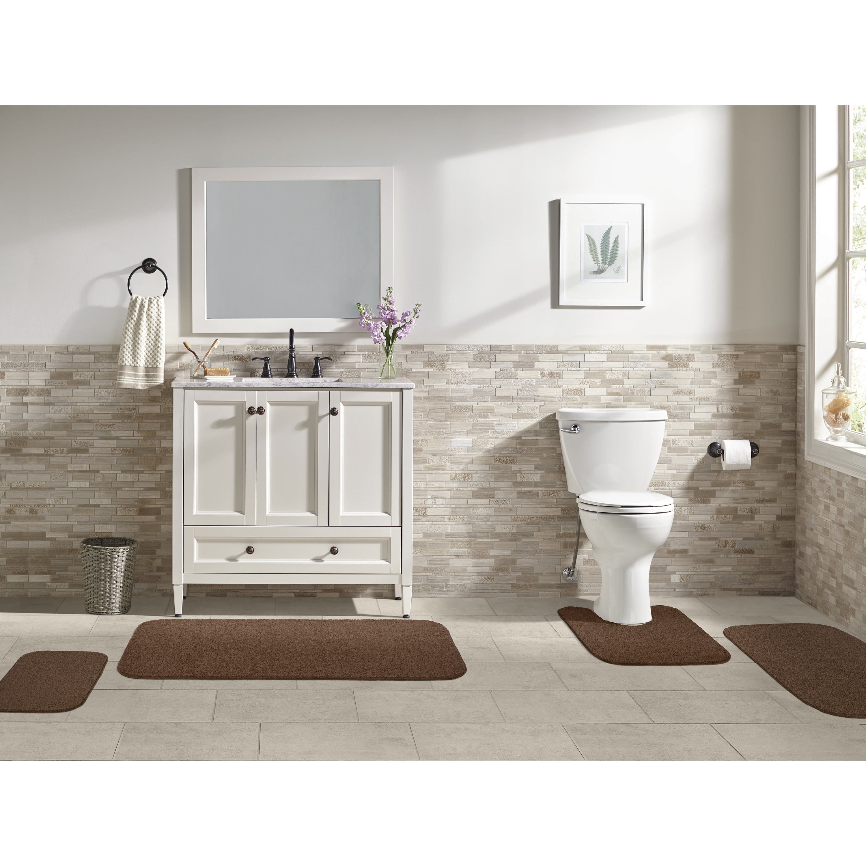 Garland Rug Gramercy Washable Bath Rug Set, 4-Piece (2 Bath Rugs, Contour Rug, Runner Rug) Cinnamon