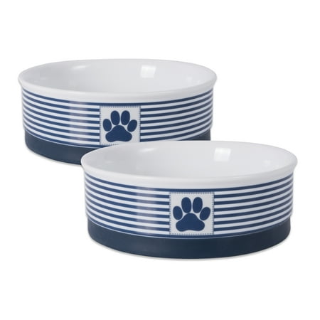 UPC: 0738215372468 | Pet Bowl Paw Patch Stripe Nautical Blue Medium 6×2 Set/2