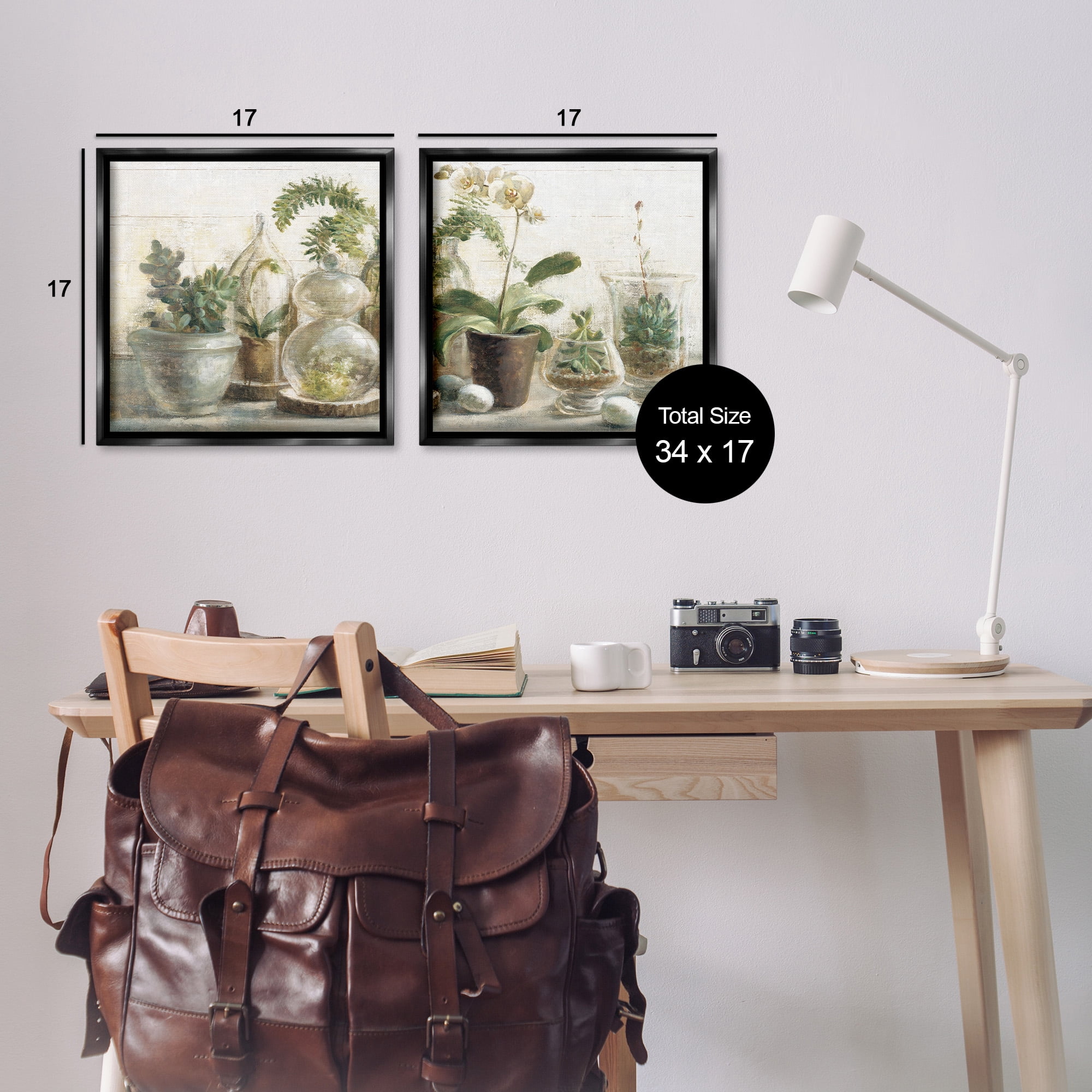 Stupell Industries Succulent House Plants Country Charm Botanical & Floral Painting Black Floater Framed Canvas Art Print Wall Art, 18 x 18, Set of 2