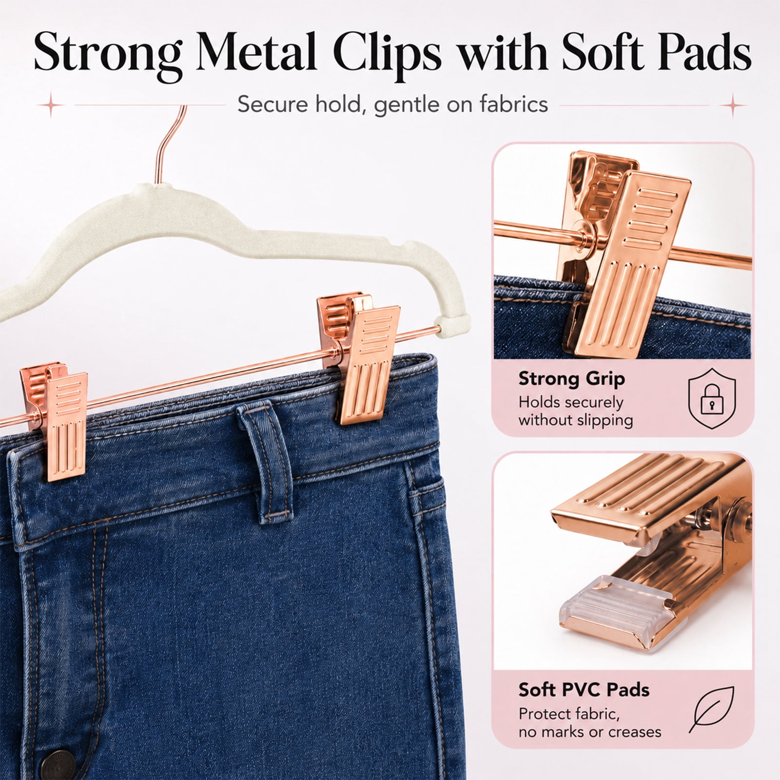 ACSTEP 24 Pack Velvet Pants Hangers with Adjustable Clips, Non-Slip Slim Skirt Hangers for Pants, Jeans, Dresses & Closet Organization, White