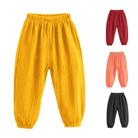 REDARER Toddler Crinkle Cotton Harem Pants Elastic Waist Ankle Soft Breathable Summer Casual Kids Long Trousers,2-3 Years
