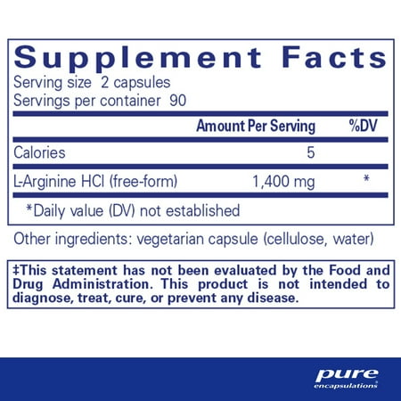Pure Encapsulations L-Arginine | Supplement to Support Nitric Oxide Production, Immune Support, Memory, Heart Health, and Healthy Blood Flow* | 180 counts