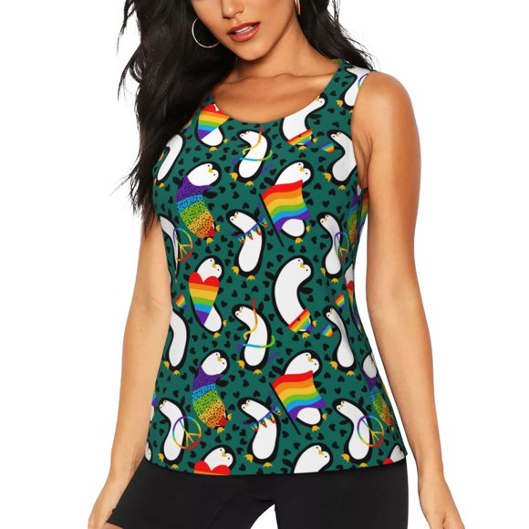 Fotbe Lgbt Penguin Blusas Sin Mangas para Mujer – Estilo Casual, Corte Suelto, Slim-Fit, Cuello Redondo Deportivo, Tops de Verano para Gimnasio y Yoga-XX-Large