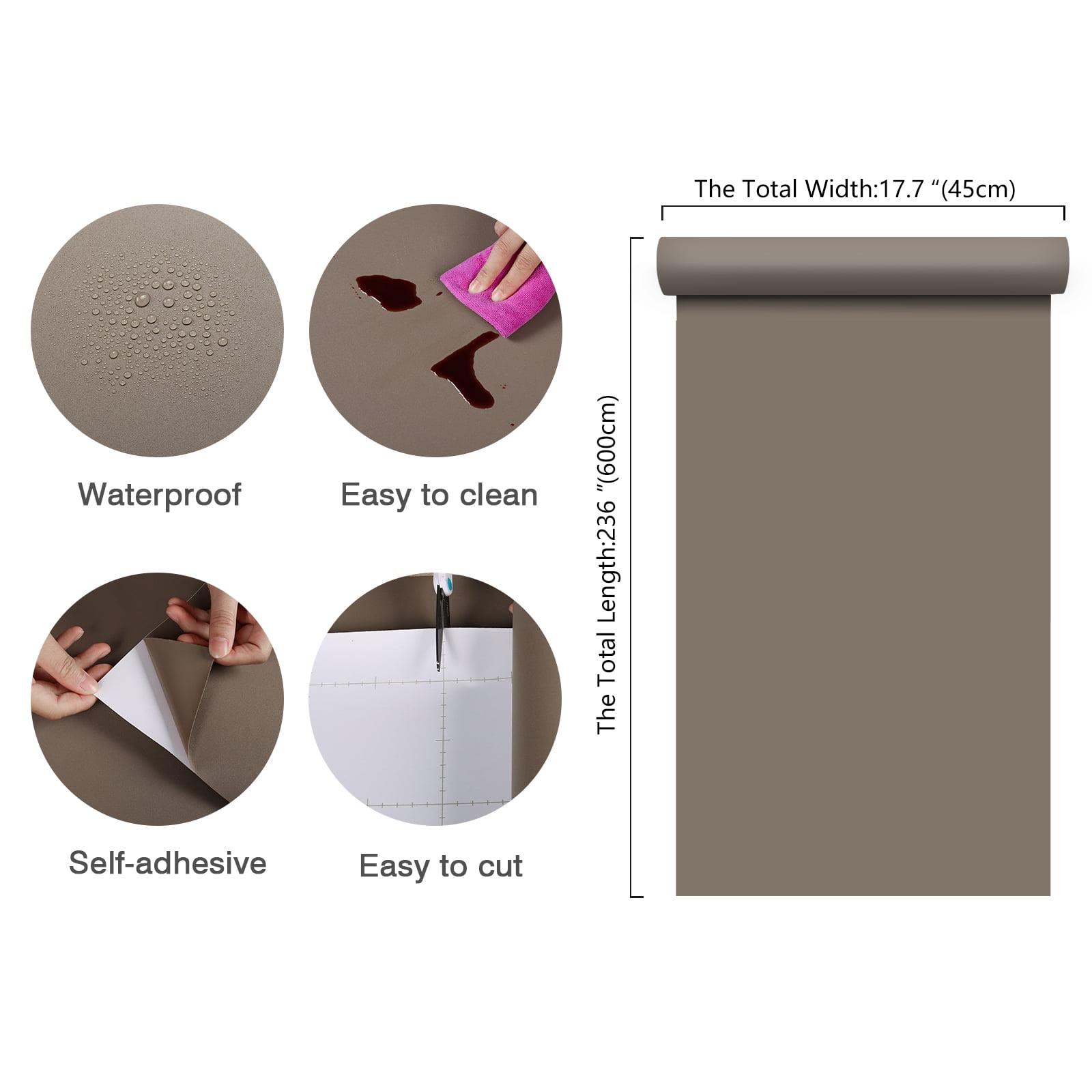 CHIHUT 17.7"x236" Brown Peel and Stick Wallpaper for Countertops Waterproof Matte Textured Brown Contact Paper for Kitchen Self Adhesive Solid Brown Wall Paper Removable Vinyl Roll for Cabinets Walls