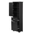 thumbnail image 4 of PORKISS Tall Bathroom Cabinet, Wood Bathroom Storage Cabinet with 2 Drawers and Adjustable Shelves, Modern Storage Cabinet with Door, Freestanding Bathroom Floor Cabinet for Bathroom, Black, 4 of 12