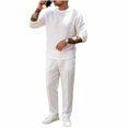 thumbnail image 3 of PNTUTB Fall Winter Men's Solid Color Outfit Sets Crew Neck Long Sleeve Top Elastic Waist Drawstring Pant Two Piece Set Loose Comfort Daily Casual Sets, 3 of 7