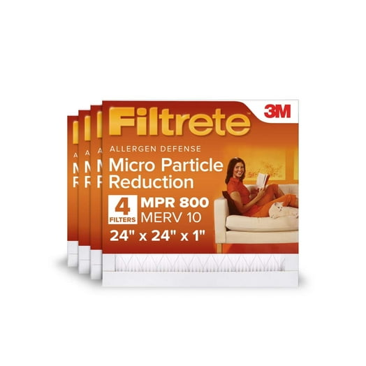 Filtrete 24x24x1 HVAC Furnace Air Filter, MPR 800 MERV 10, Micro Particle Reduction, 4 Pack