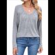 thumbnail image 2 of Camisetas de Larga para Mujer, Cuello en V, Suaves, Básicas, Holgadas, Informales, Moda de Otoño. Gris L, 2 of 10