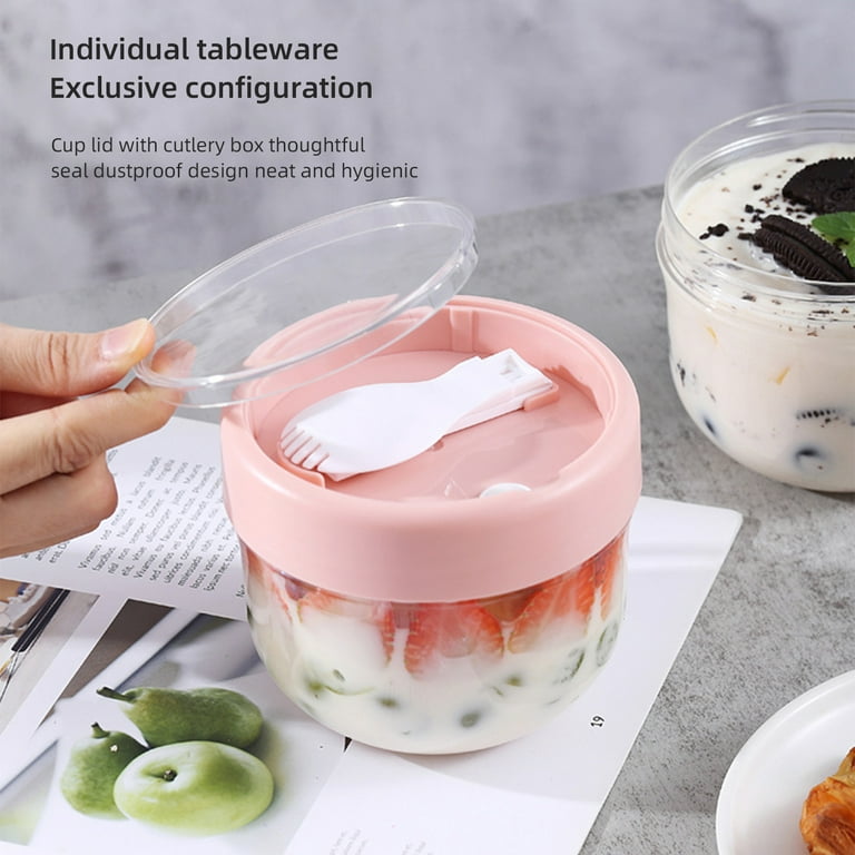 Overnight Oat Containers with Lids & Spoons 2PCS,Portable Plastic