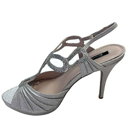 

Bonnibel Belinda-2 Women s Rhinestone Glitter Peep Toe Sling Back Stiletto Sandals Pumps SILVER 10