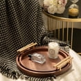 thumbnail image 4 of MODE HOME Modern Round Tray Set of 2, Crocodile Leather Decorative Trays with Polished Gold Handles for Coffee Table, Ottoman & Home Decor - Brown, 4 of 7