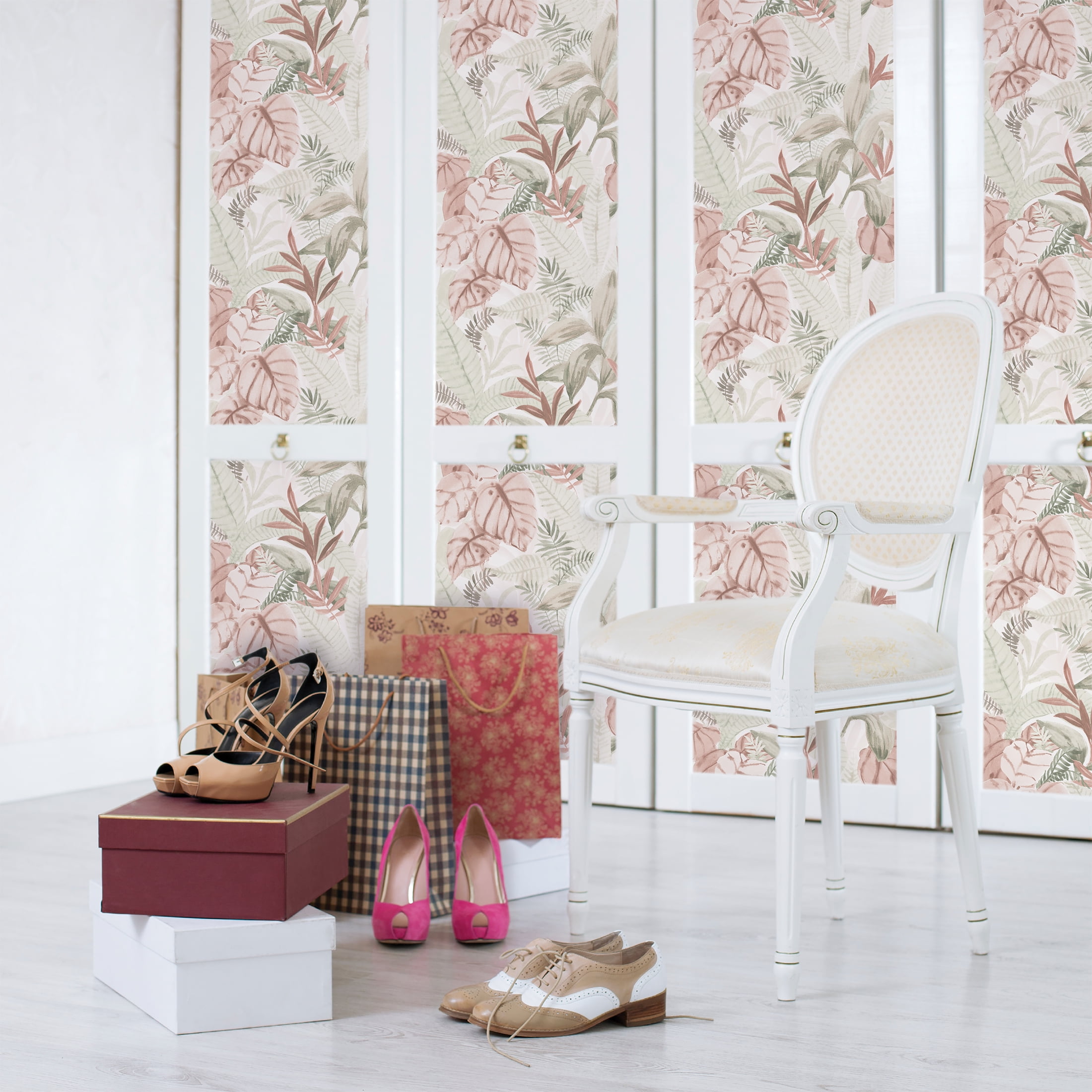 (2 pack) Mainstays Pink Tropical Palm, Peel and Stick Wallpaper 13.35 Sq. Ft.