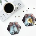 thumbnail image 5 of Pofeuu Flower Crown White Horse Print Leather Coasters Set of 6, Round Cups Mugs Mat Pad for Home Kitchen Heat Resistant Drink Coasters,Hexagon, 5 of 7