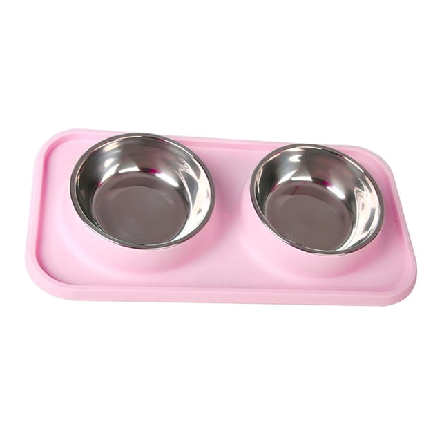 Cuenco Doble Zulema de Acero Inoxidable para Gatos Rosado