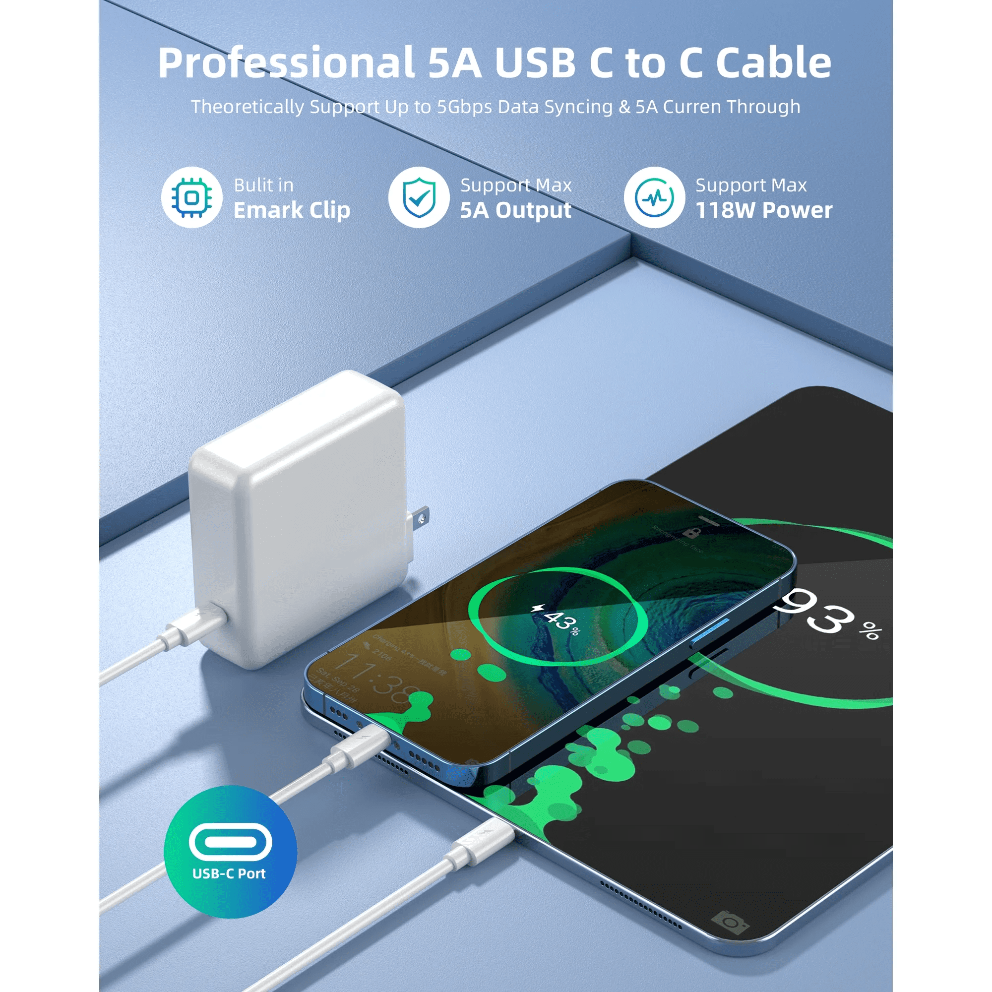 BUTOMKY 118W USB-C Fast Charger for MacBook Pro/Air & Dell Inspiron 15 - Universal Laptop Charger with 6.5ft Cable, Compatible with iPad/Chromebook & All USB-C Devices (Home/Office/Travel)