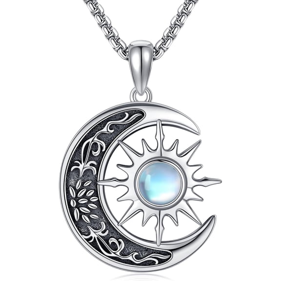 JUSORA Sun Moon Necklace 925 Sterling Silver Sun Moon Moonstone Pendant Necklace Sun and Moon Jewelry Gifts for Women