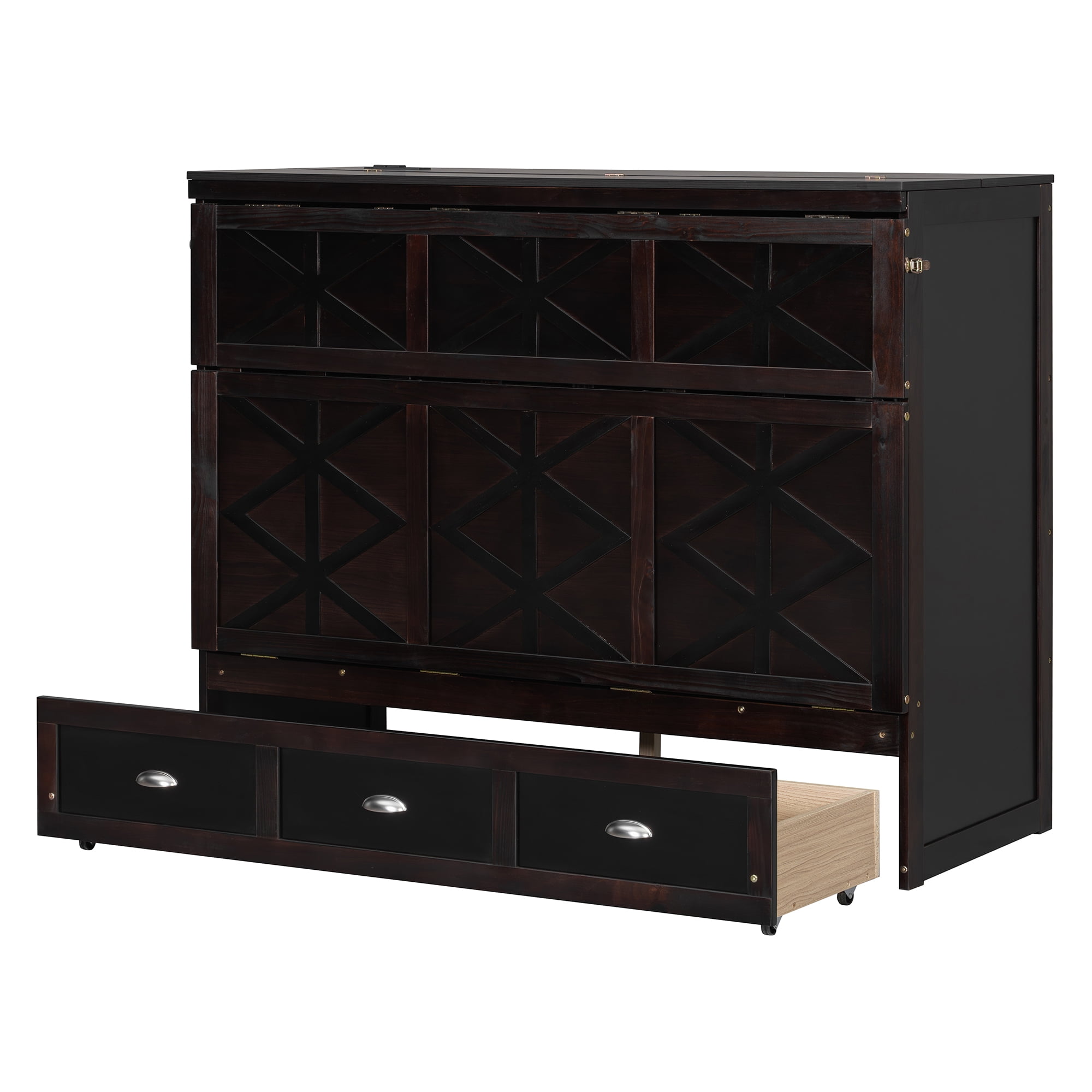 Full Size Murphy Bed with Large Drawers and Charging Station for Bedroom, Guest Room