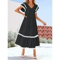 thumbnail image 5 of Womens 2025 Summer Casual Midi Dresses V Neck Flutter Short Sleeve Ruffle Tiered A Line Flowy Beach Long Dress Black XXL, 5 of 8