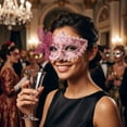 thumbnail image 4 of Masquerade Mask for Women Halloween Mask 7 Inch Lace Butterfly Mask Sparkly Masquerade Mask for Masquerade Party Prom Venetian Mask with Rhinestones Pink Accessory, 1 Pack, 4 of 4