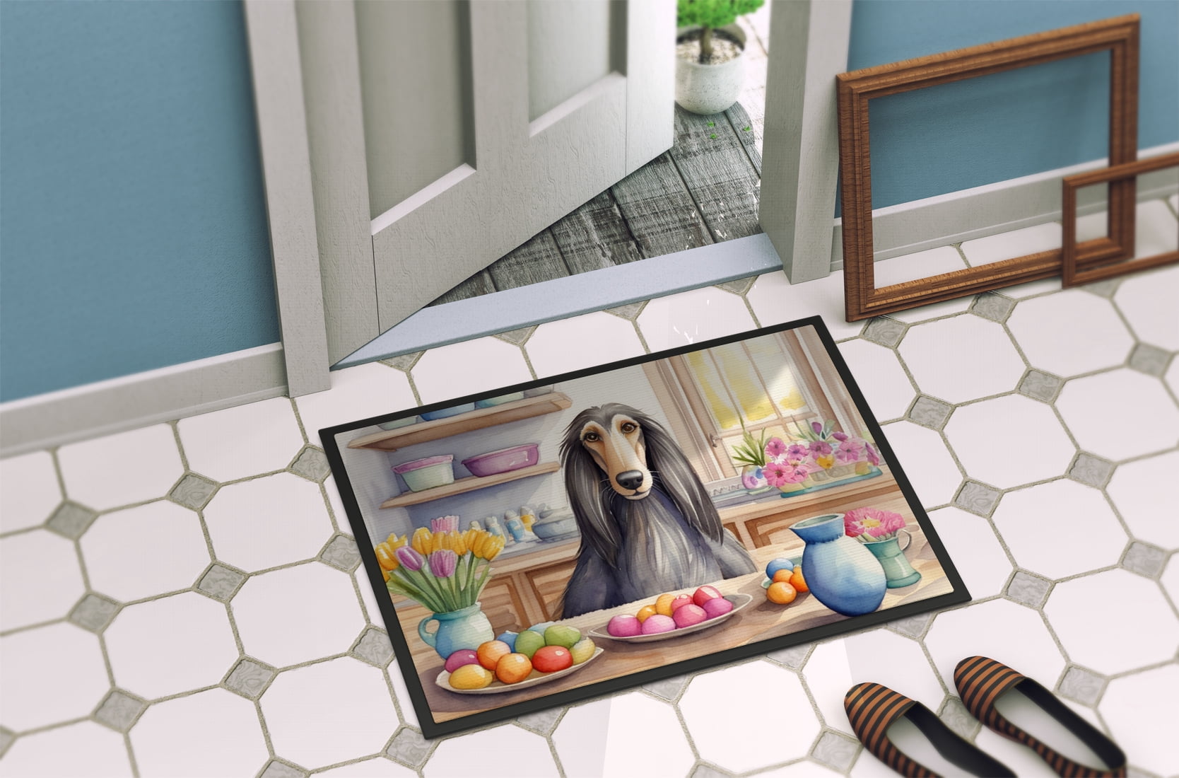 Decorating Easter Yorkshire Terrier Doormat