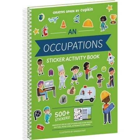 Occupations & Jobs Sticker + Coloring Book (500+ Stickers & 12 Scenes) by Cupkin - Side by Side Activity Book Design - Fun Sticker Books for Kids 2-4 - Great for Older Boys & Girls Ages 4-8 or 8-10