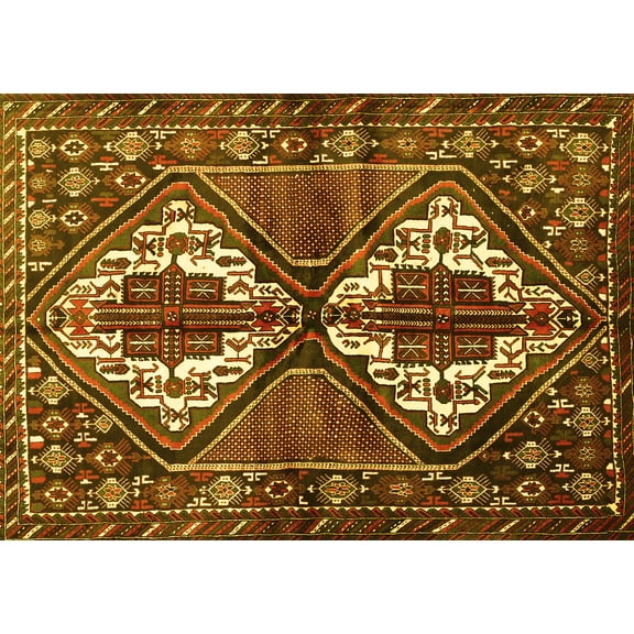 Ahgly Company Machine Washable Indoor Rectangle Persian Yellow Traditional Area Rugs, 5' x 7'
