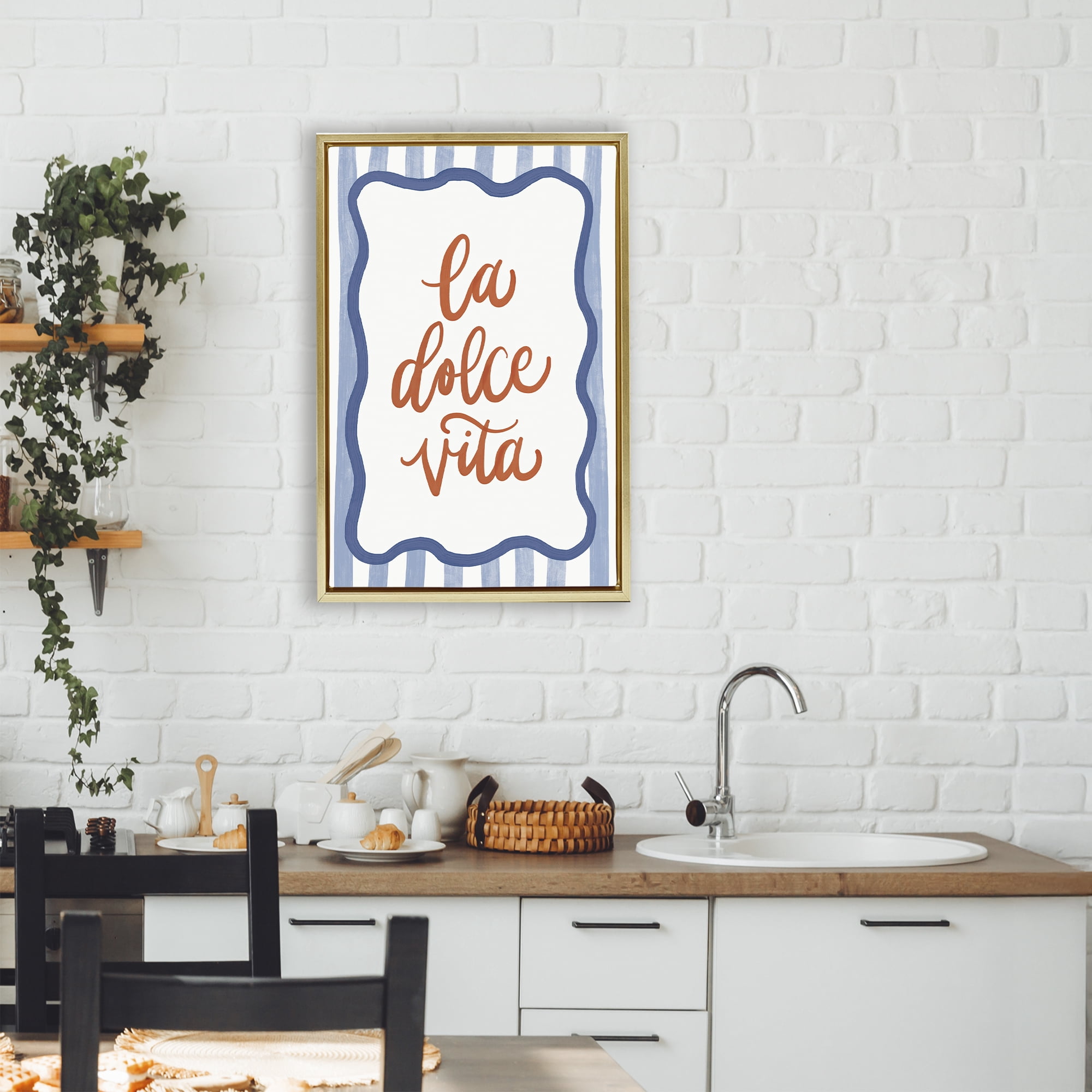 Stupell Industries Italian Kitchen Typography Gold Framed Floater Canvas Wall Art, design by Amanda Houston