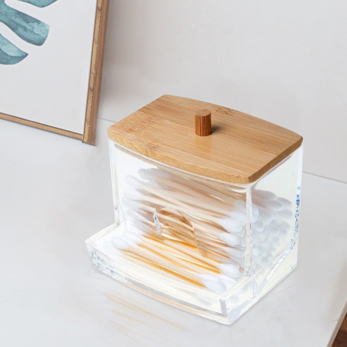 Qtip Holder Dispenser Set With Bamboo Lids Bathroom - Temu