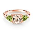 thumbnail image 2 of Gem Stone King 18K Rose Gold Plated Silver Peach Morganite and Green Peridot 3 Stone Engagement Ring for Women (2.26 Cttw, Gemstone October Birthstone, Size 5), 2 of 3