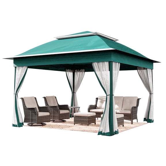 Meetleisure 11'x11' Pop Up Gazebo for Patios, Outdoor Canopy Tent with Sidewalls, Mosquito Netting, Pop Up Shelter for Wedding Party, Green
