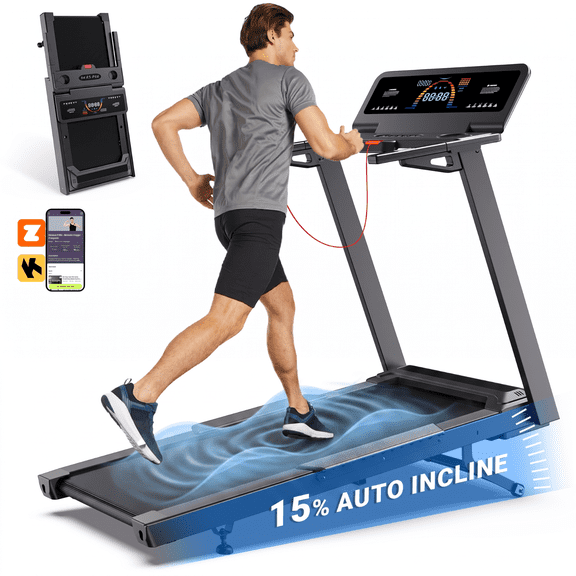 YZRUN 5.0HP Heavy Duty Treadmill, 15% Auto Incline, 10 MPH Speed, 20”×55” Extra Long Running Deck, 500 lbs Capacity, Quiet Home Treadmill with Bluetooth Speaker & Heart Rate Monitor