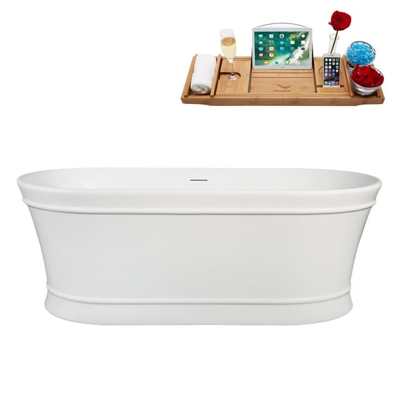 65" Streamline B-432-177-PBR Soaking Freestanding Tub and Tray With Internal Drain in Polished Brass