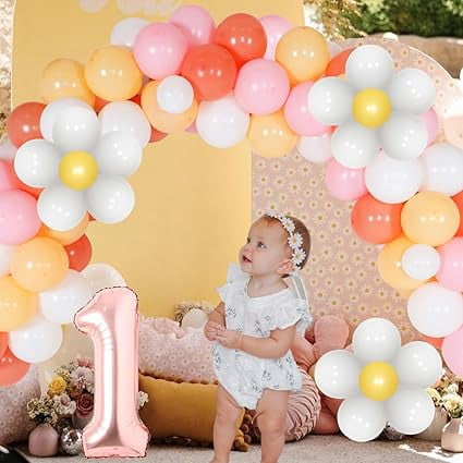 Daisy One Groovy Baby Balloon Garland Arch Kit for Girls 1st Birthday Party Decorations Retro Hippie Boho Rose Gold Pink White Balloon Party Decorations for Daisy Flower Birthday Party