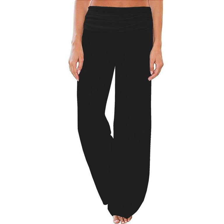 Women Cozy Fold Over Lounge Pants High Waist Wide Leg Pull On Casual  Palazzo Yoga Workout Long Pants Trousers
