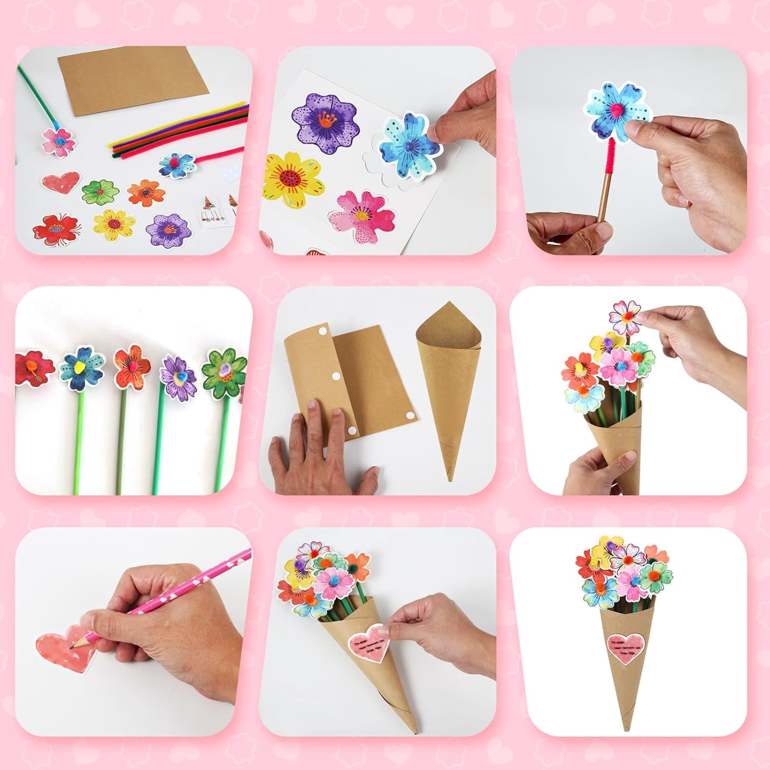 Valentine's Day Gifts - DIY Flower Bouquet Set, Craft Kit for Home/Class Activities, Favors for Classroom Gifts Exchange