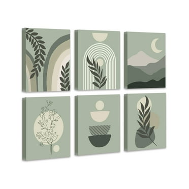 Drsoum Green Boho Wall Art Mid-Century Modern Wall Decor Canvas Print Minimalist Botanical Abstract Geometric Aesthetic Neutral Boho Room Decor for Bedroom Living Room Bathroom 8"x10"