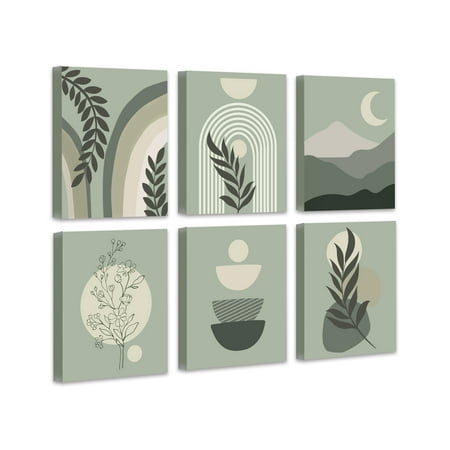 Drsoum Green Boho Wall Art Mid-Century Modern Wall Decor Canvas Print Minimalist Botanical Abstract Geometric Aesthetic Neutral Boho Room Decor for Bedroom Living Room Bathroom 8"x10"